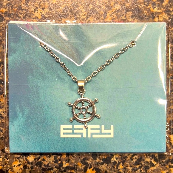 NWT 🛳 EFFY SILVER 18” NAUTICAL CRUISE SHIP WHEEL RUDDER HELM FASHION NECKLACE - Picture 2 of 3